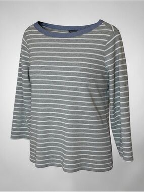 Nautica Women's Blue Gray Striped 3/4 Sleeve Boatneck Top Large